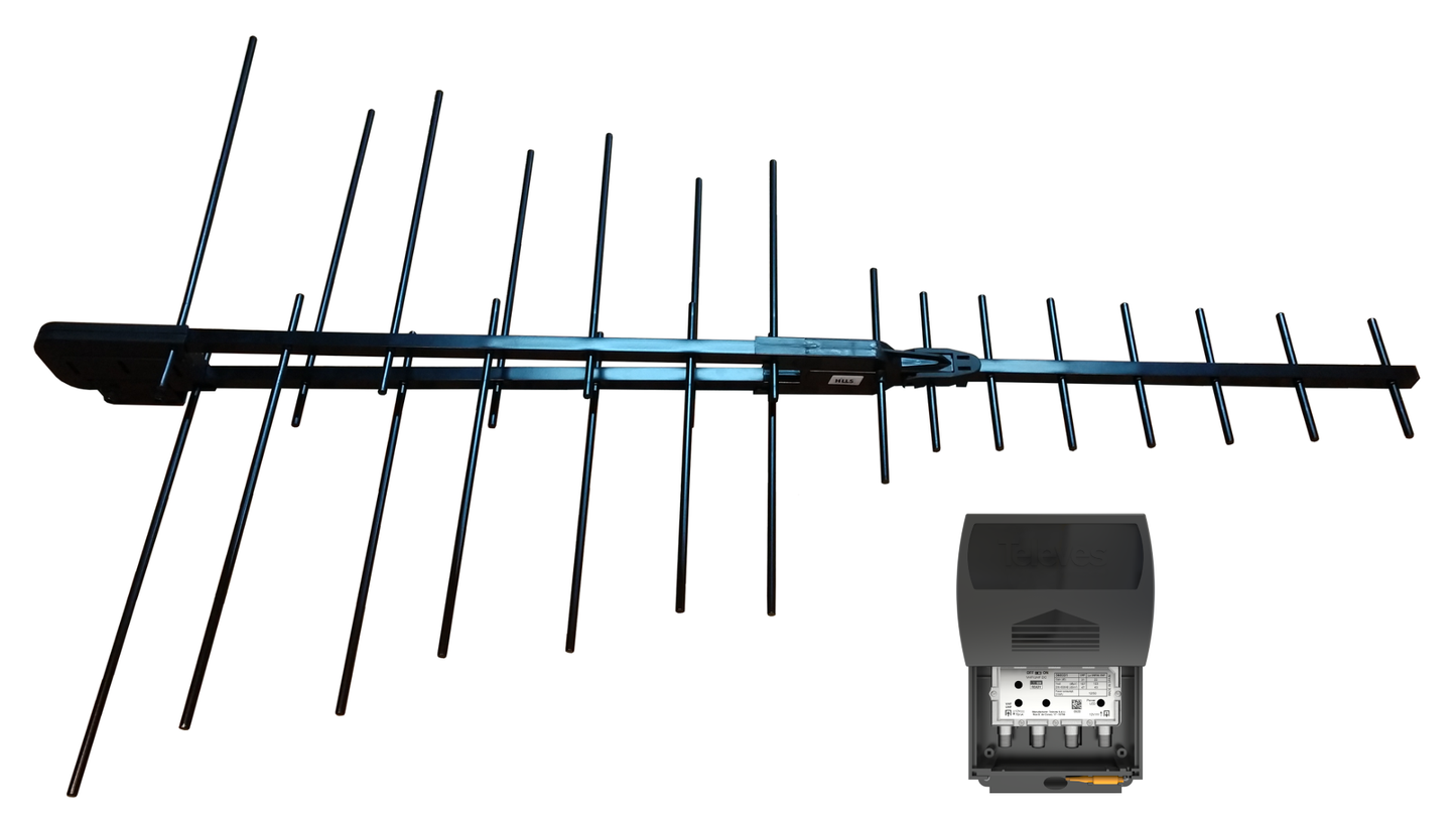 Sky Blue BA200 Televes Preamp Bundle, Black Arrow Antenna Hi-VHF/UHF Includes 560383 Single Input Preamp